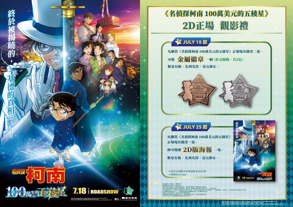 劇場版《名偵探柯南 100萬美元的五稜星》登場即巔峰 ! 柯南最新電影平次與基德躍升主角！7 月 11 日 IMAX 搶先上映  7 月 18 日正式上映 2D、4D / MX4D 